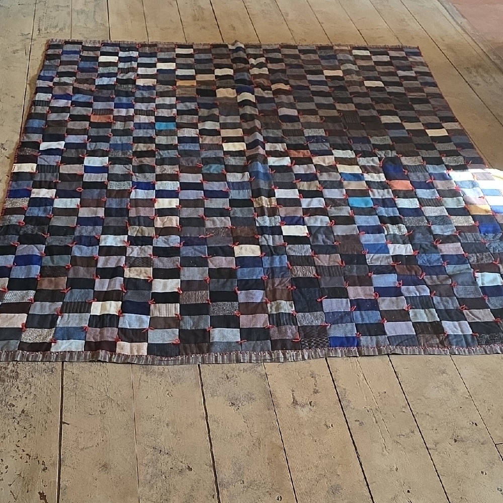 Handmade Patchwork Quilt Blanket in Blue, Black, Gray